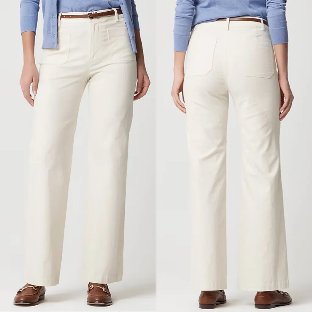 J. Crew Lizzie High-rise Patch-pocket Wide-leg Pant‎ Natural Ecru NWT Size 33T - Image 2