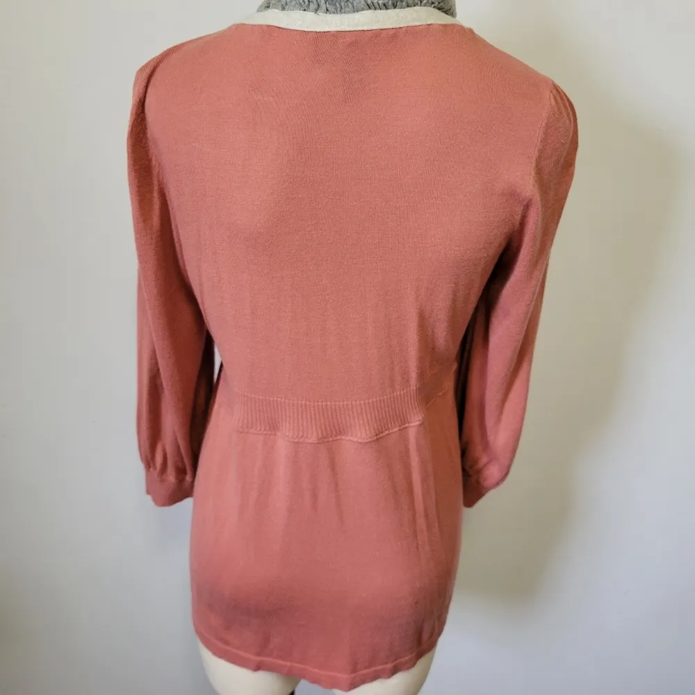 Bke Boutique blush pieced fabric cardigan size large - Image 6