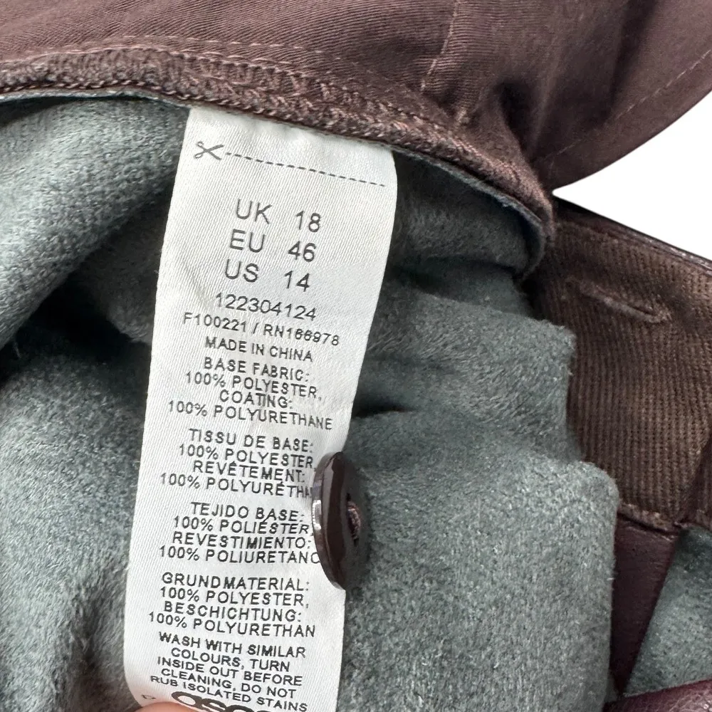 ASOS Design Faux Brown Leather Skinny Pants High Rise Zip US 14 Trendy - Image 3