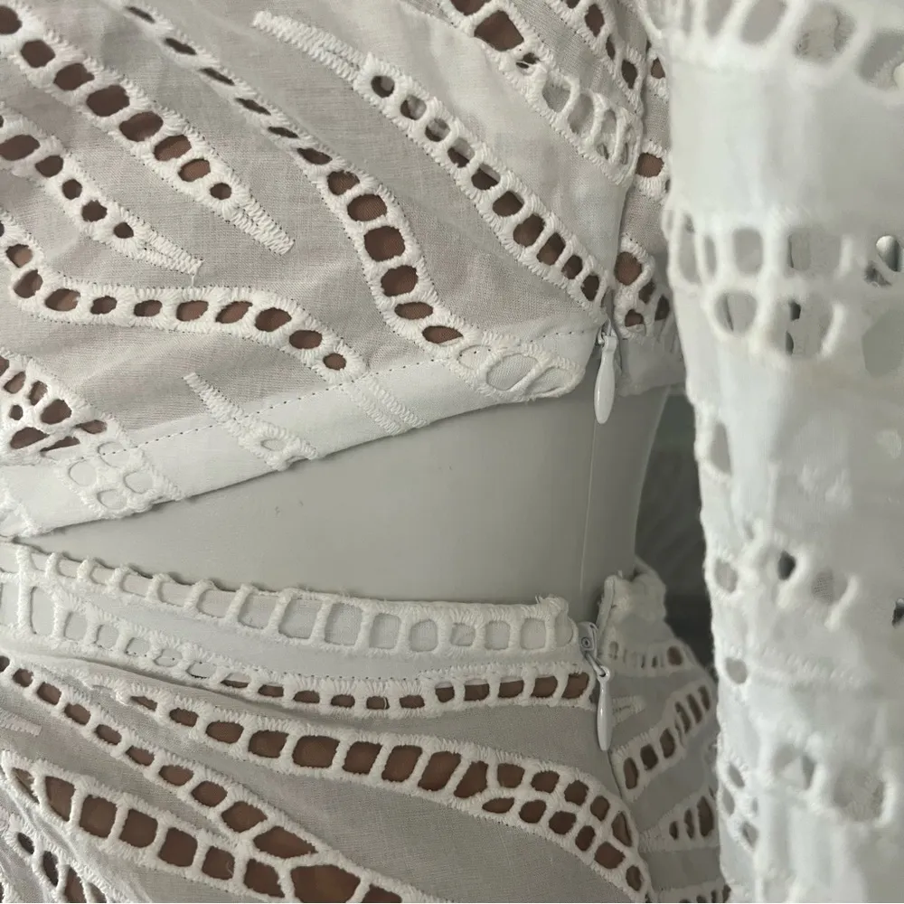 Michael Kors Zebra Eyelet Cutout Dress, White & Tan Size S New w/Tag Retail $455 - Image 12