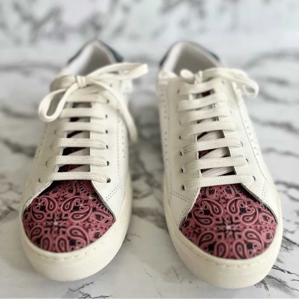 Steve Madden Rezume Sneakers White Red Paisley Leather 10 Low Top Lace Up Casual - Image 2