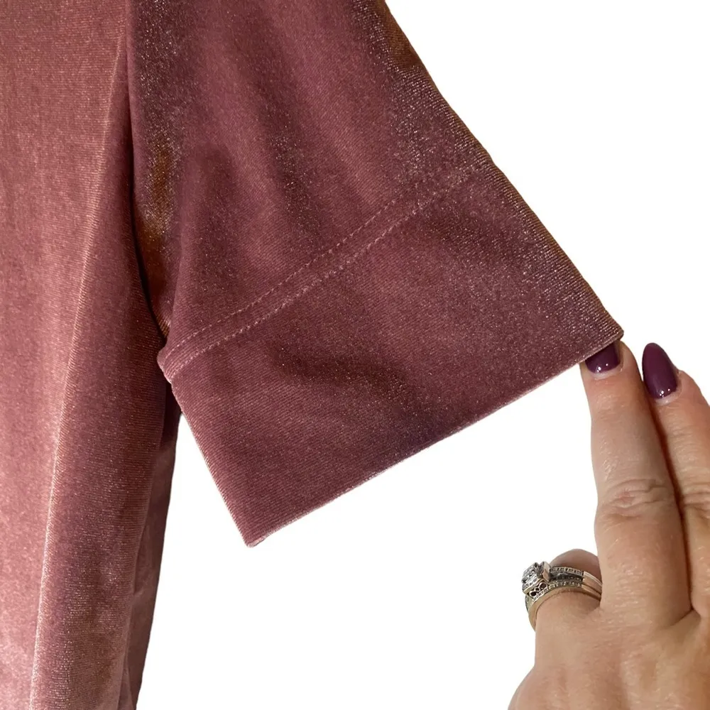 Anthropologie Mock Neck Short Sleeve Crushed Velvet Blouse Small - Image 9