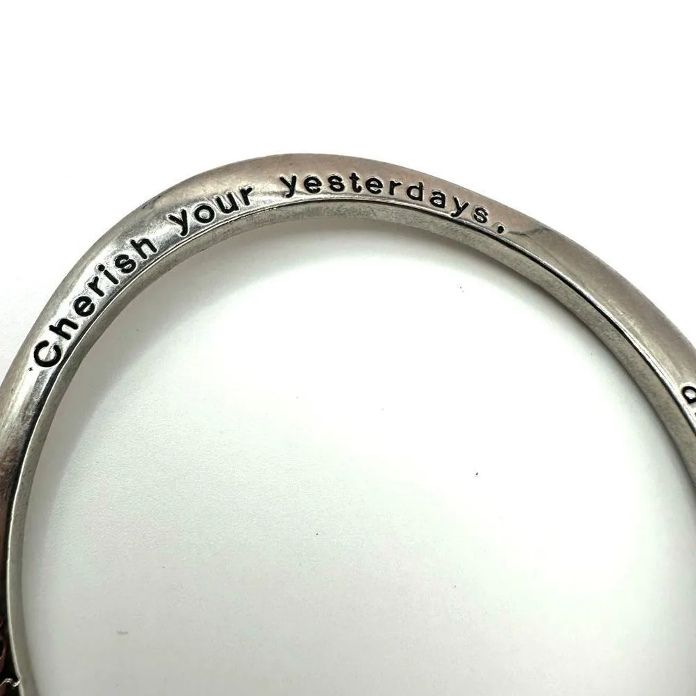 Silver tone asymmetrical inspirational bangle bracelet - Image 10