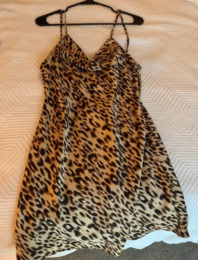 Cheetah Print Cowl Neck Dress Size L - Image 2