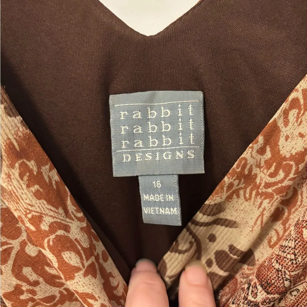 Rabbit Rabbit Rabbit Designs Elegant Brown Patterned Dress Size 16 Boho Vintage - Image 2