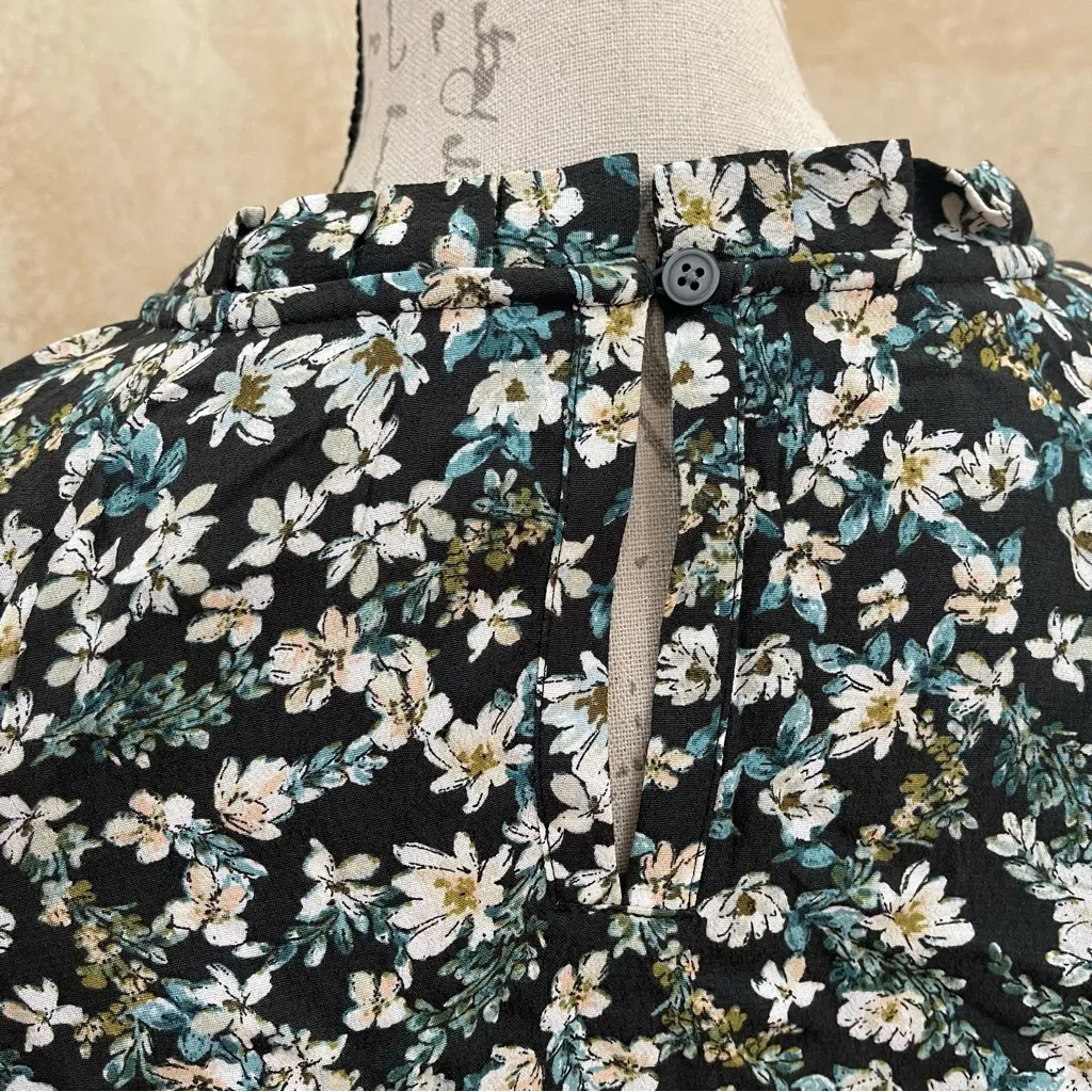 LOFT 100% Rayon Long Sleeve Top Floral High Neck Women's Blouse Village Boho L - Image 8