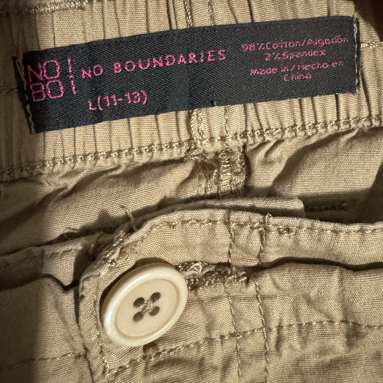No Boundaries Women Beige Cotton Blend Mid Rise Cargo Loose Fit Poplin Pants L - Image 7