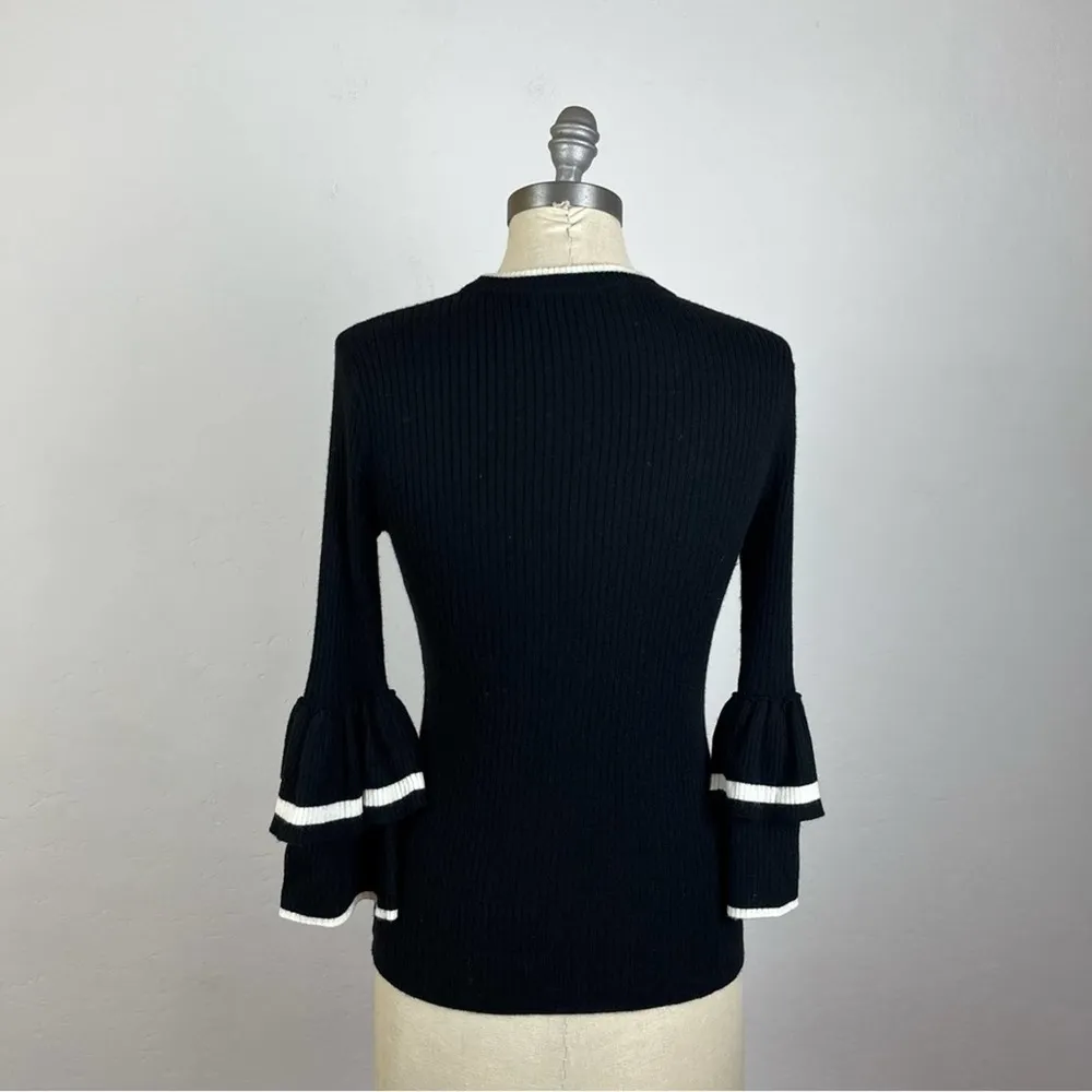 FRAME Ruffle-Cuff Rib-Knit Wool Sweater - Image 6