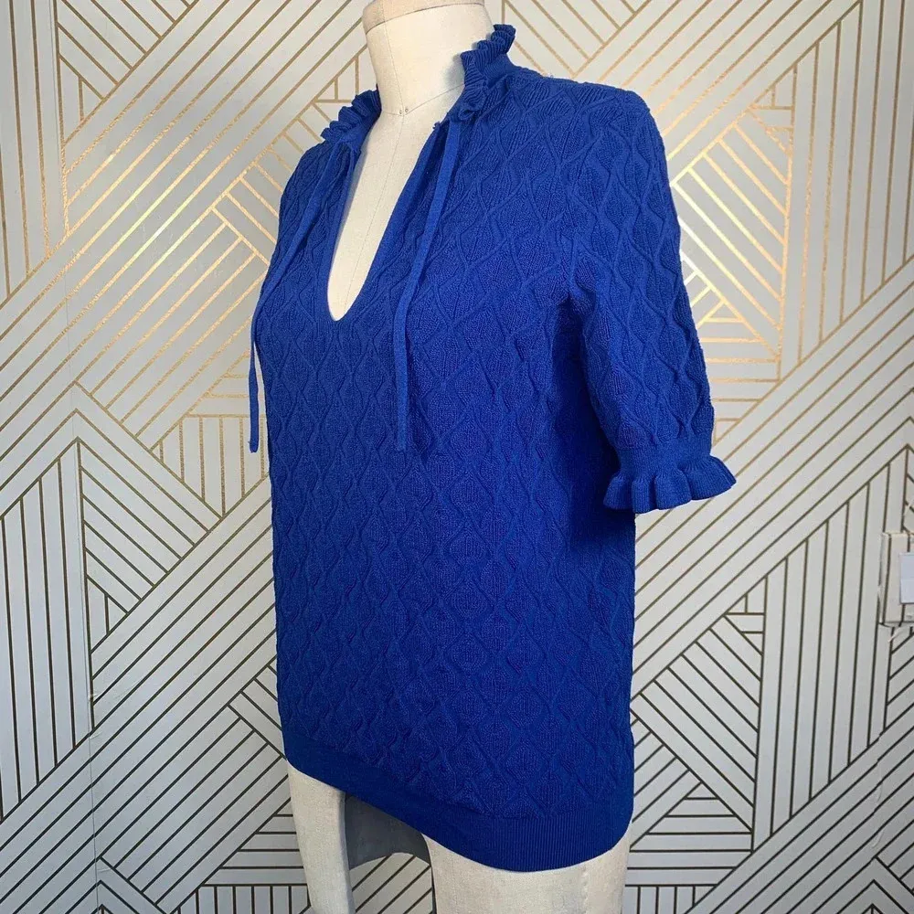 Sandro‎ Roman Ruffle-Trimmed Sweater Egyptian Blue - Image 6