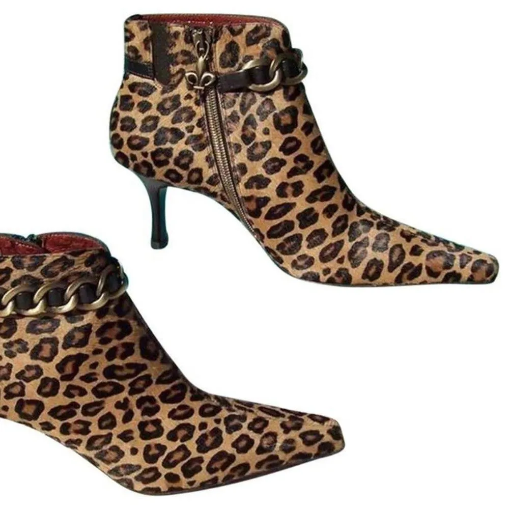 Donald Pliner Animal Hair Calf Leather Boot Shoe New Ankle Metal Chain $450 NWT Brown Size 6 - Image 4