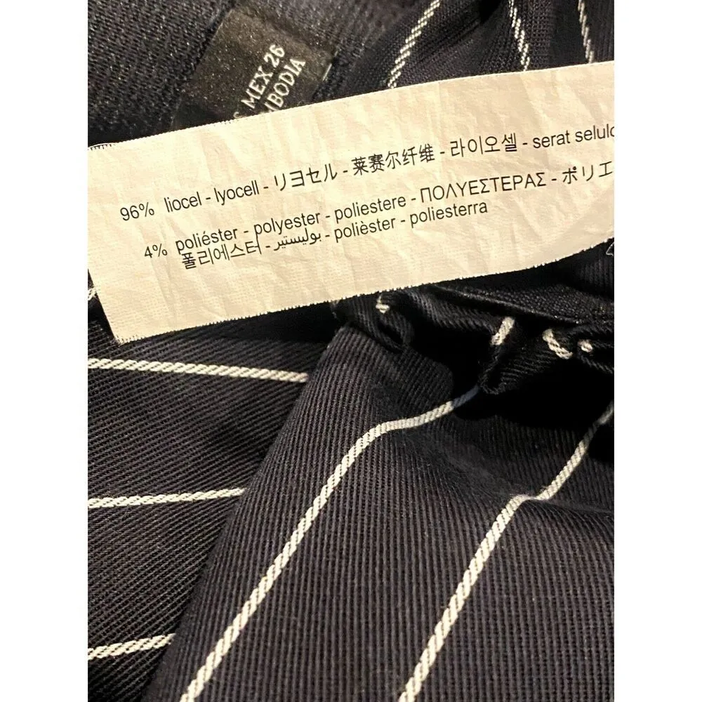 Zara Striped Wide Leg Crop Paperbag Trousers Elastic Waist Pockets S Black White - Image 9