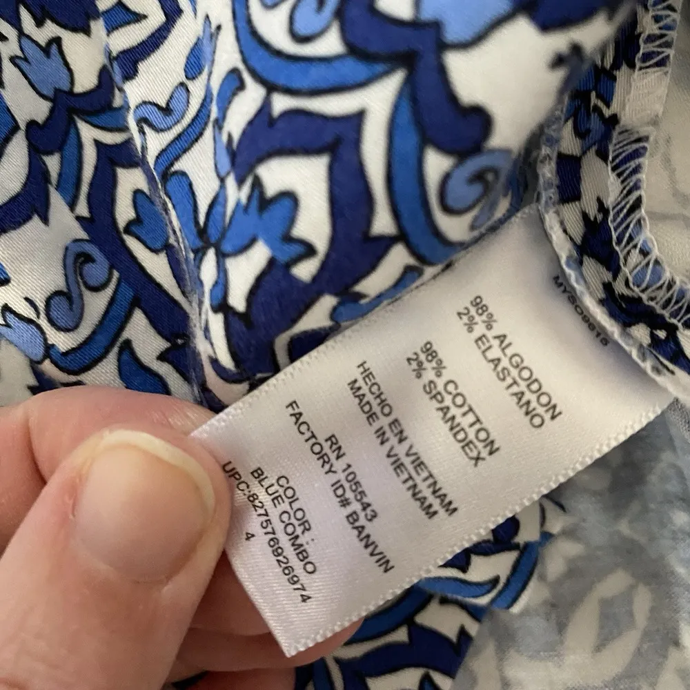 Milly Greek Tile Dress 4 Blue White Print Fit Flare‎ Banvin V Neck Cocktail - Image 4