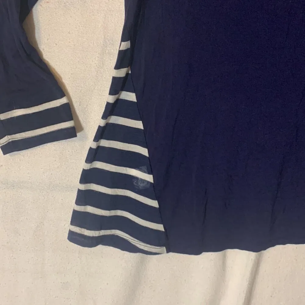 Modcloth womens 1x long sleeve navy blue stripe shirt cowl neck lightweight - Image 9