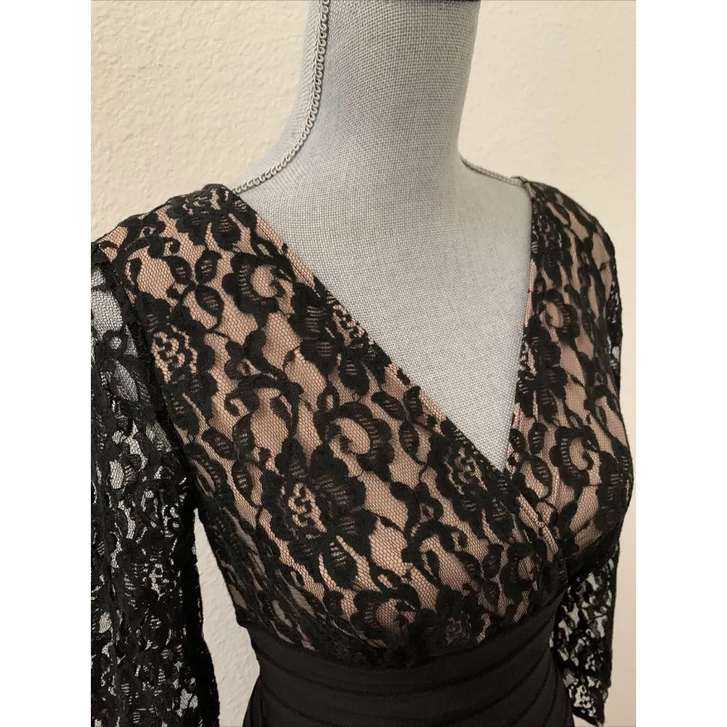 Adrianna Papell Black Shutter Pleated Lace Overlay Dress 4 Small RARE GORGEOUS - Image 5