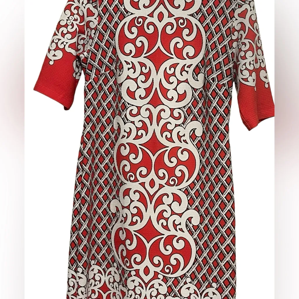 Shelby & Palmer Red Paisley Lattice Soft Stretchy Detailed Sheath Dress Size 6 - Image 6