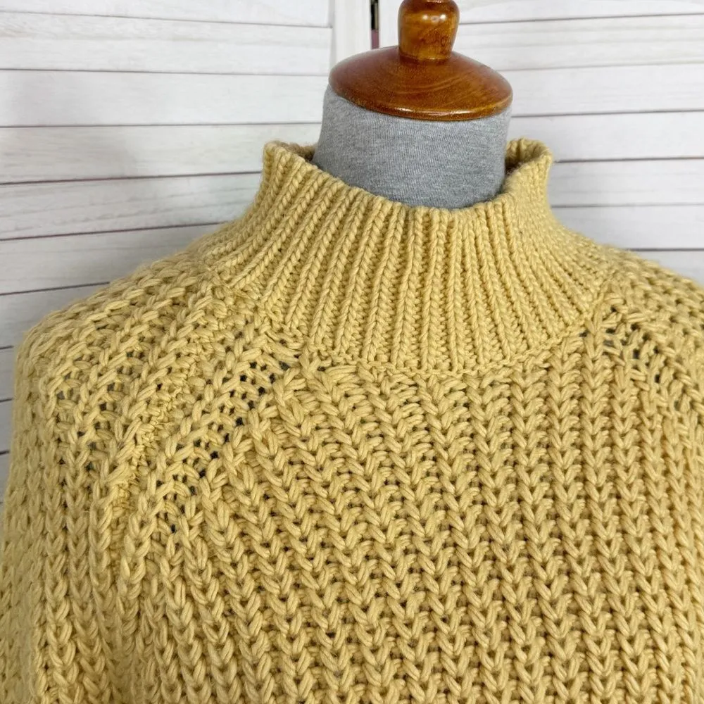 H&M Chunky Knit Funnel Neck Barrel Sleeve Crop‎ Sweater Yellow Medium - Image 5