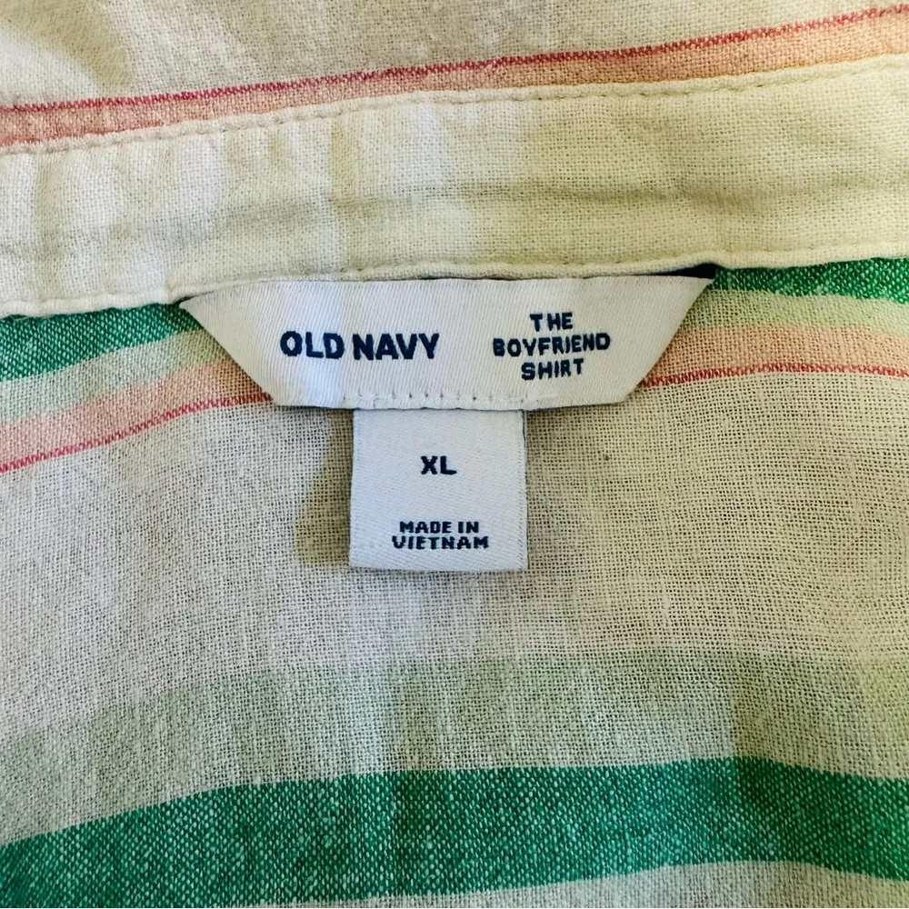 Old Navy Women The Boyfriend Linen Blend Oversized Striped Button-Up Shirt Sz XL - Image 9