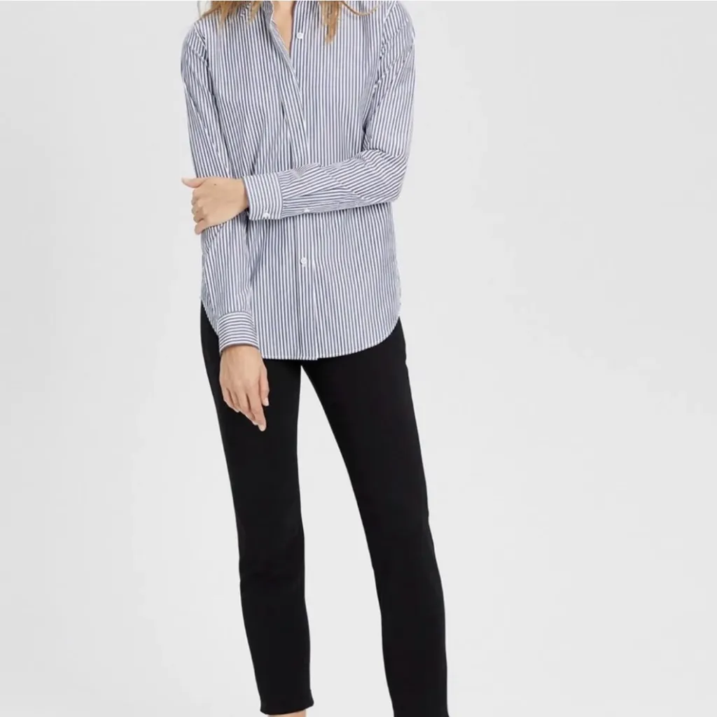 NEW Theory Striped Essential blue microstripe Button-Down collar Shirt Size S XS - Image 2