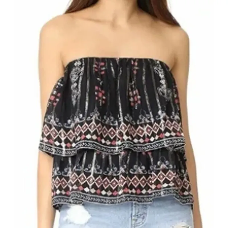 Joie Black Pink White Lyane Tiered Elastic Mini Ruffle Skirt Top Sz L NEW Tags - Image 2