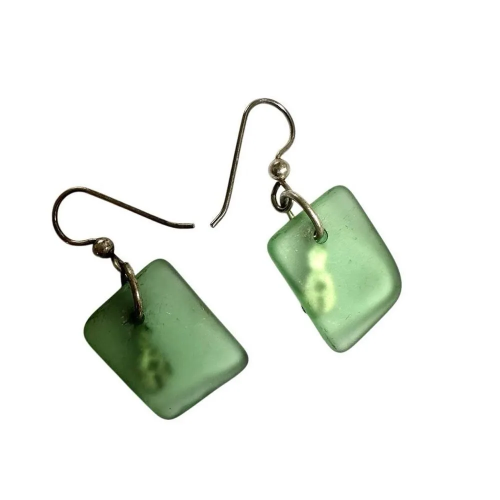 Sterling silver green Sea Glass Pineapple charm dangle earrings - Image 4