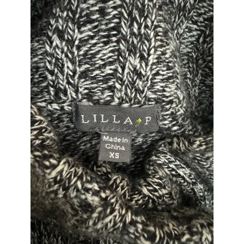 Lilla P Angora Cotton Blend High Neck Button down Cardigan size XS Black - Image 12