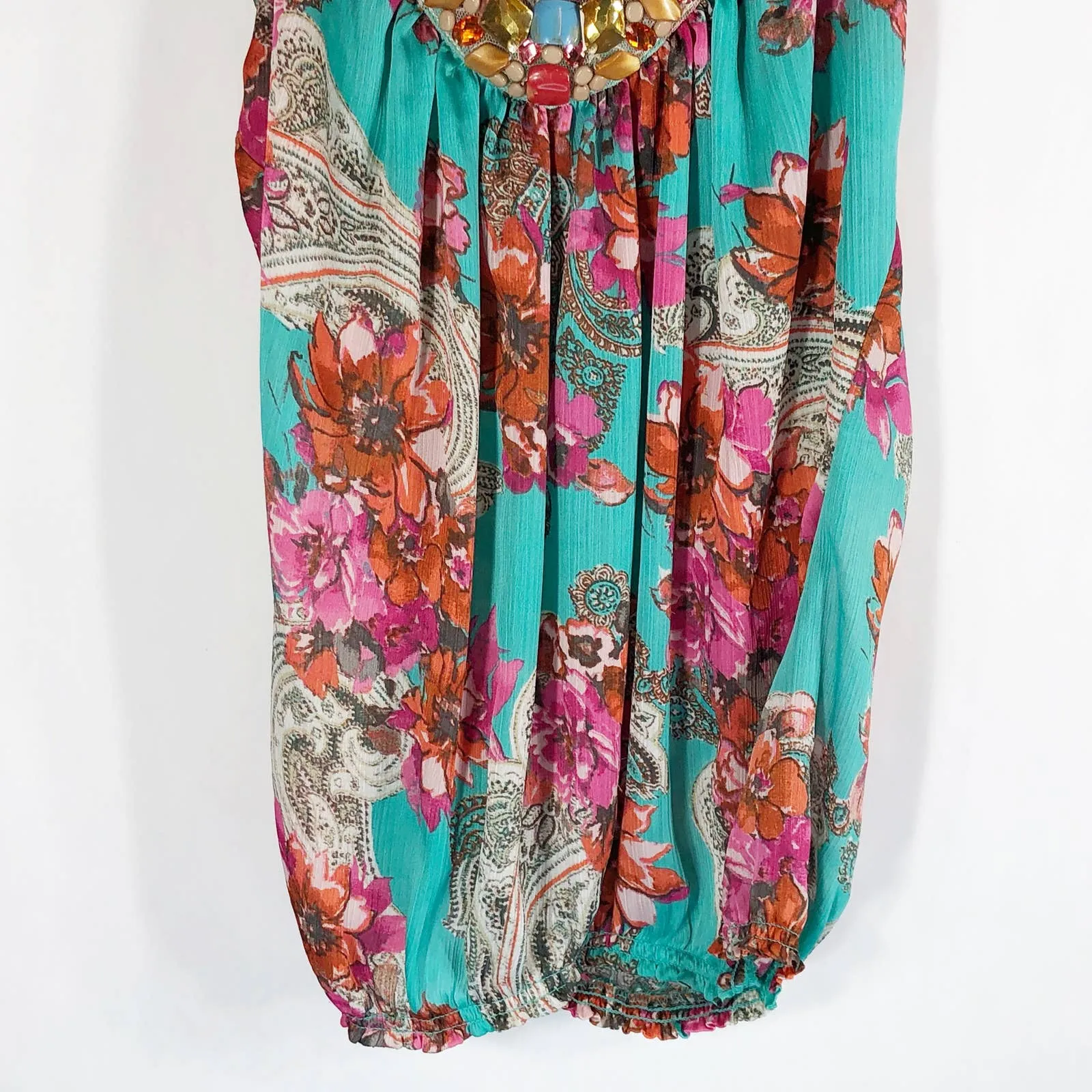 Cache Small Top Green Red Beaded Stones Banded‎ Cami Tank Sleeveless Chiffon 557 - Image 5