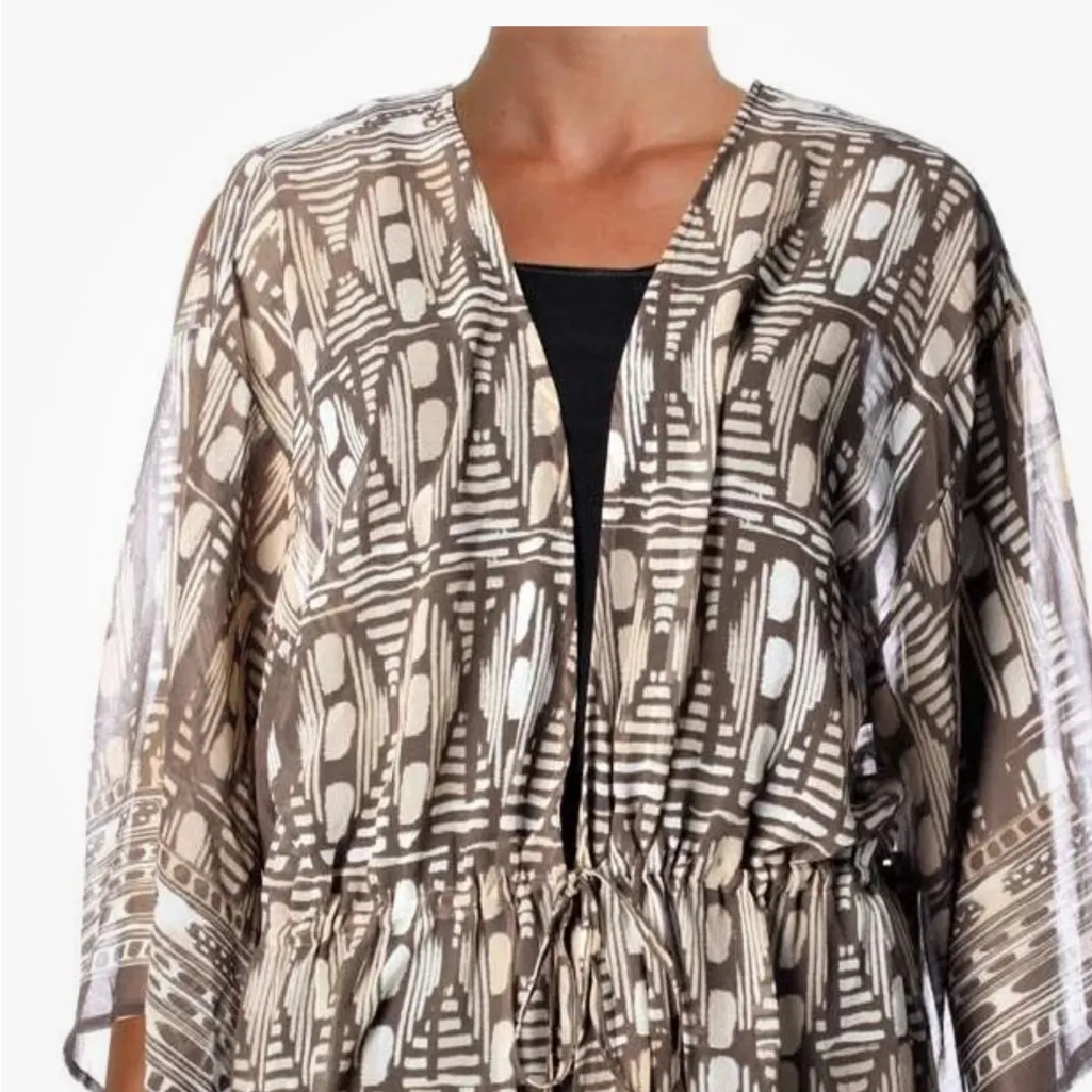 NIC + ZOE $178 TAUPE BROWN Chiffon Print HI-LOW TUNIC‎ BLOUSE SHIRT TOP 1X/2X - Image 3