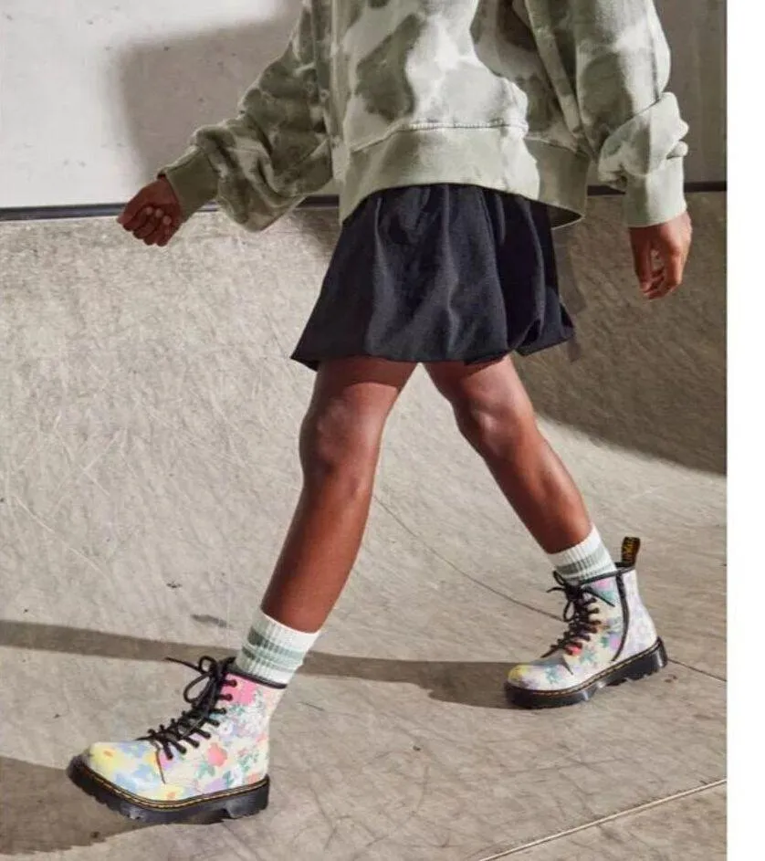 DR. MARTENS 1460 Floral Mash Up Leather Lace Up Boots Parchment Beige Backhand - Image 2