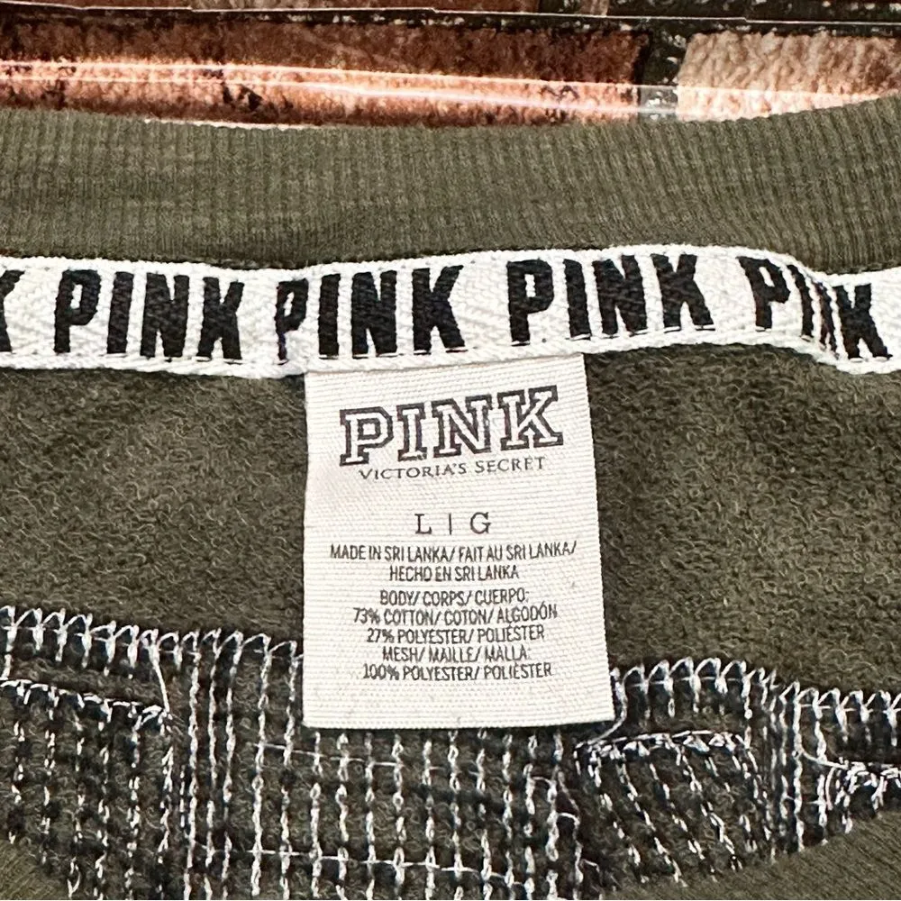 Victorias Secret PINK sequins bling varsity crew sweatshirt size L - Image 3