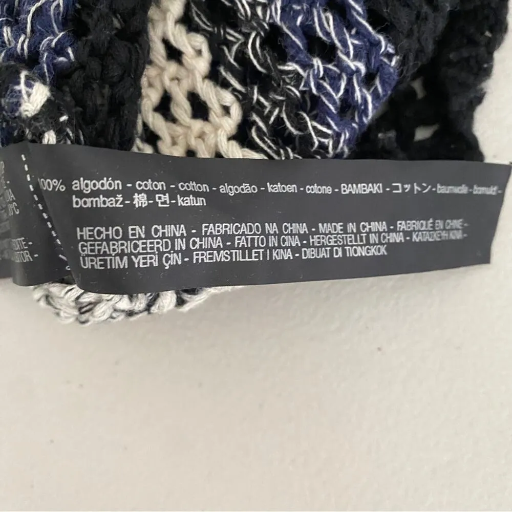 Zara Blue Black Loose Knit Crochet 100% Cotton Beachy Coastal Tank Top Small - Image 5