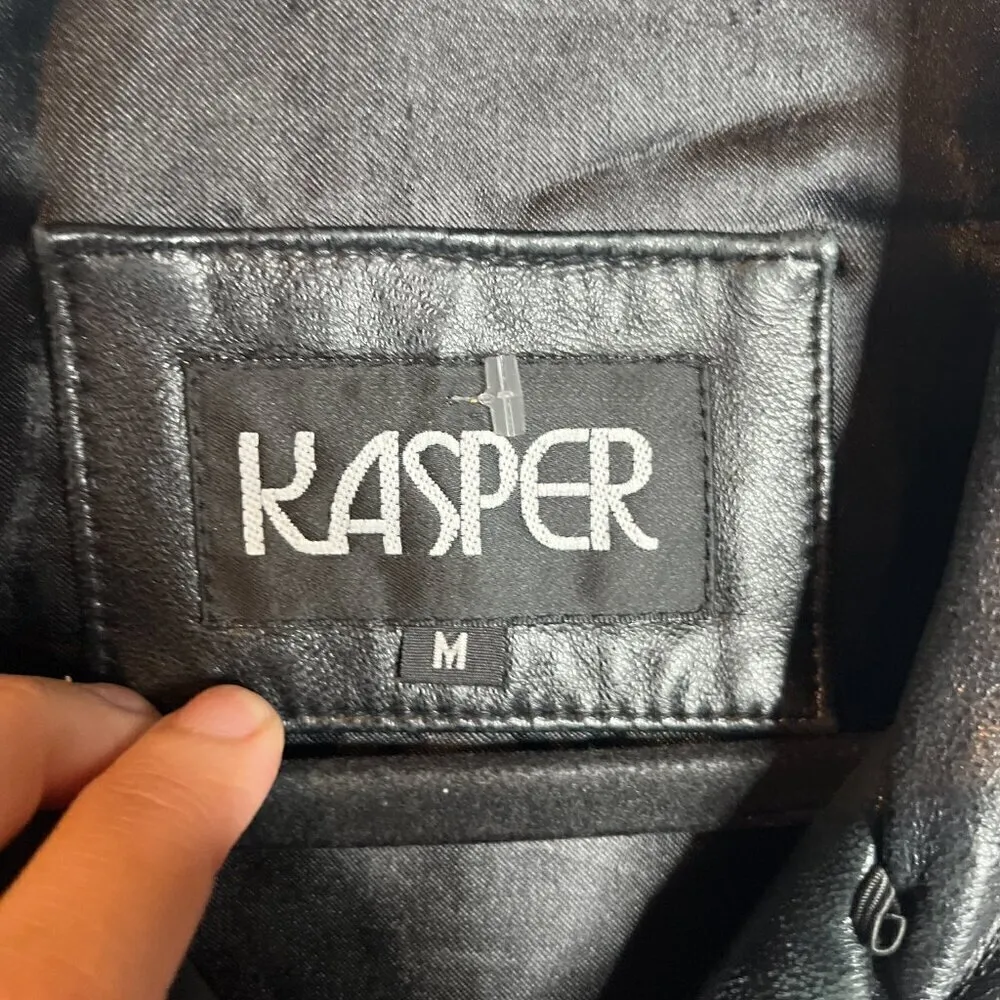 Vintage black leather zip up jacket Size M - Image 3