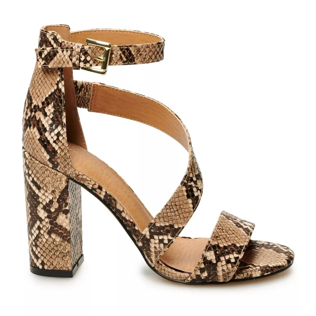 Madden Girl Hansleyy Snake Skin Block Heel Almond‎ Toe 3-Strap Sandals Size 8 - Image 2