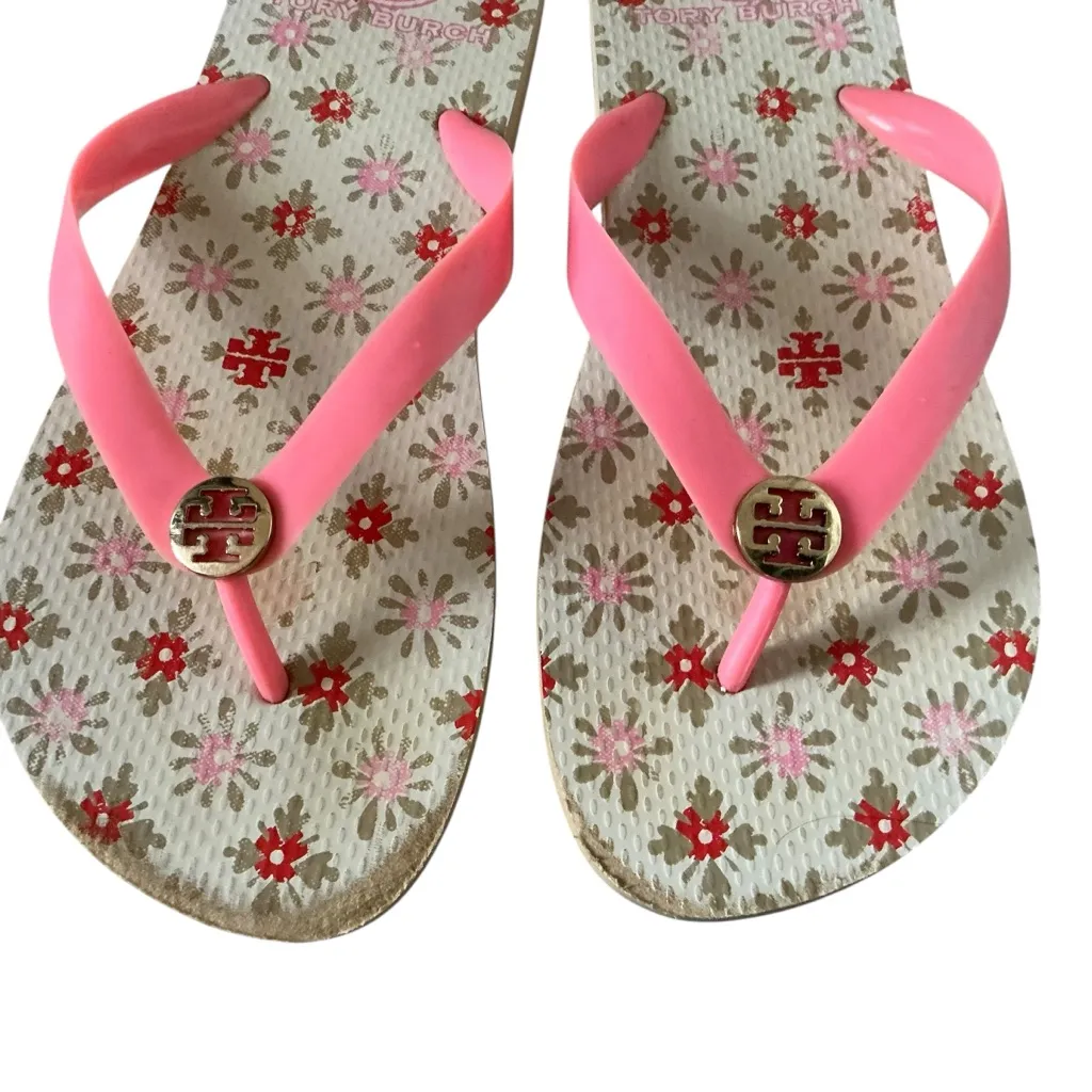 Tory Burch flip flop sandals floral size 9 - Image 4