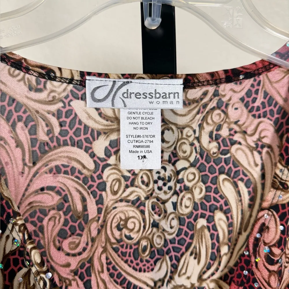 Dressbarn Surplice Wrap Burgundy Paisley Stretchy Plus Size Sequin Top Boho Chic - Image 10