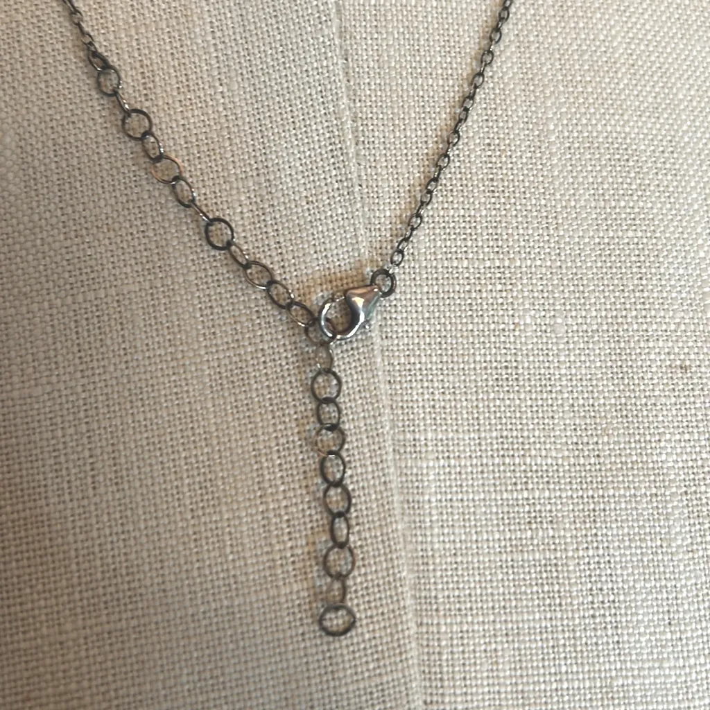 Silvertone heart charm dainty necklace with delicate white pearls on the chain Silver - Image 4