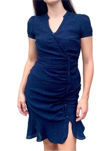 Cupcakes & Cashmere Asymmetrical Button Front Short Sleeve Fitted Mini Dress - Image 1