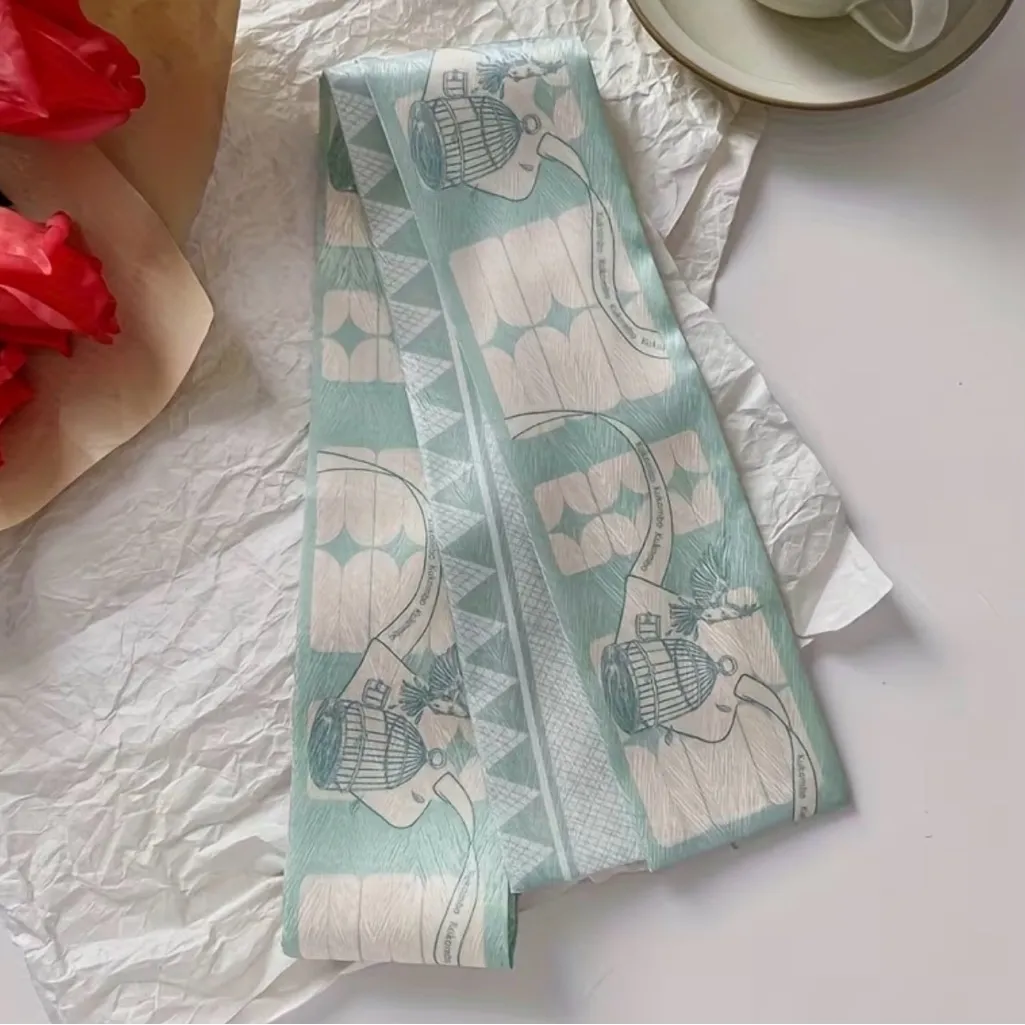 Set of 6 Floral Vintage Inspired Twilly Scarves | Purse Bag Twillies Pink - Image 7