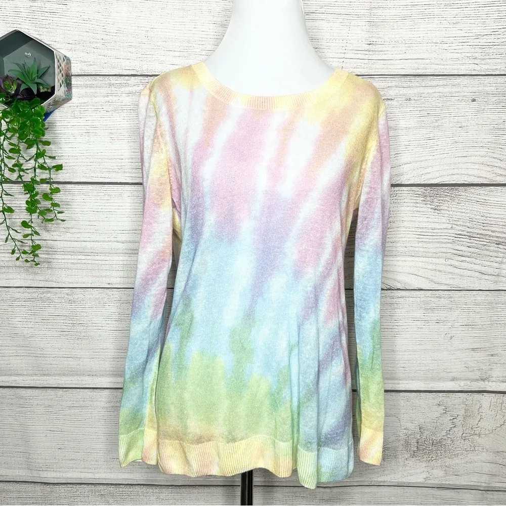 Talbots Petite Linen Rainbow Tie Dye Long Sleeve Sweater Top Size Small SP - Image 2