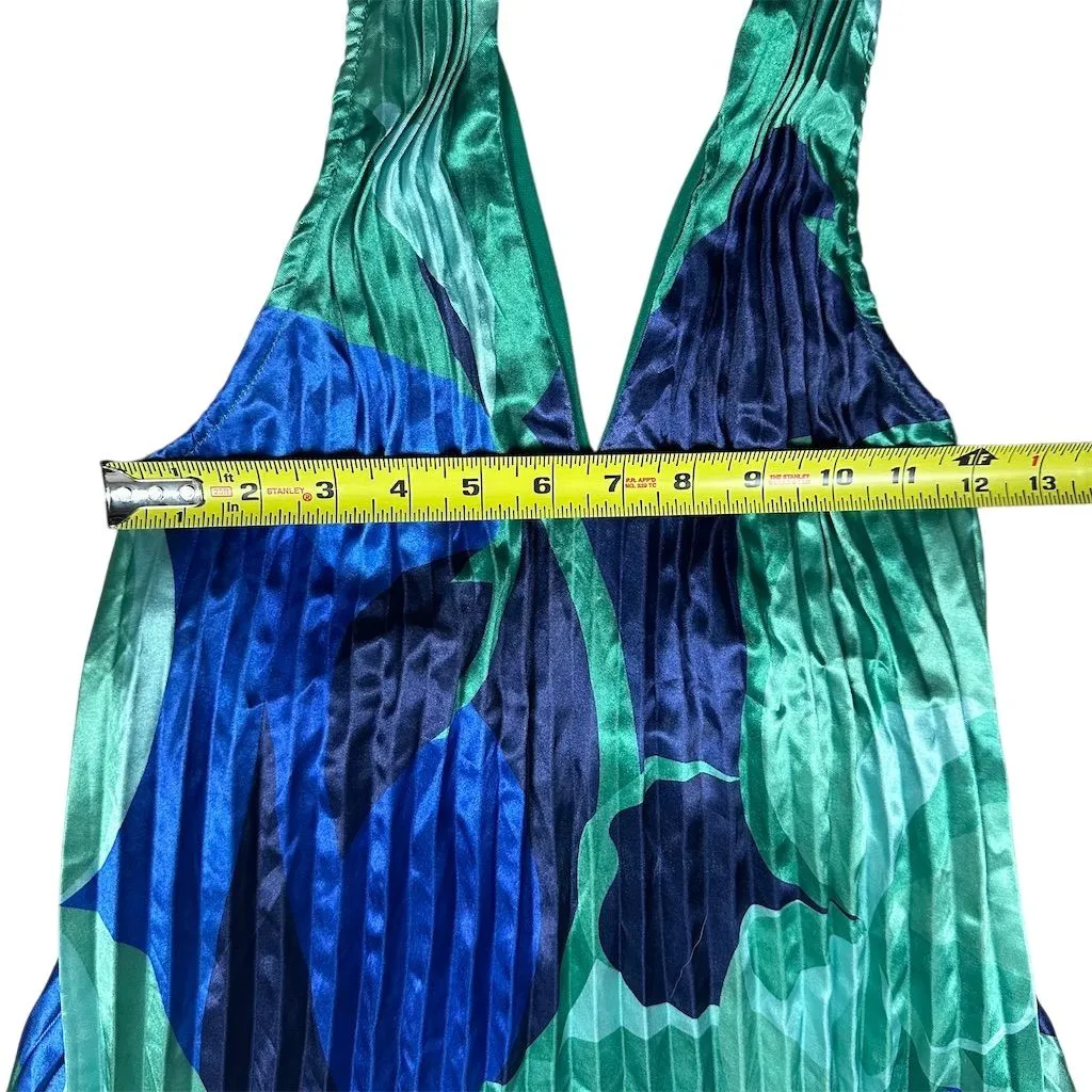 NWT Lulus Women's Prime Poise Green and Blue Abstract Satin Halter Maxi Dress S - Image 10