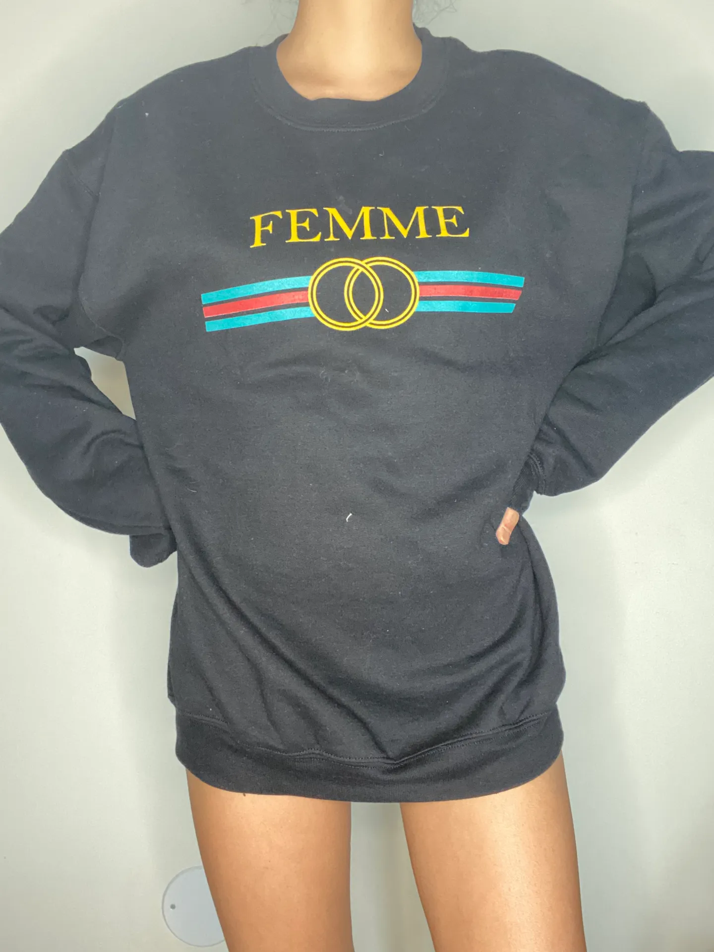 Femme Designer Crewneck Sweater M Black Size M - Image 3