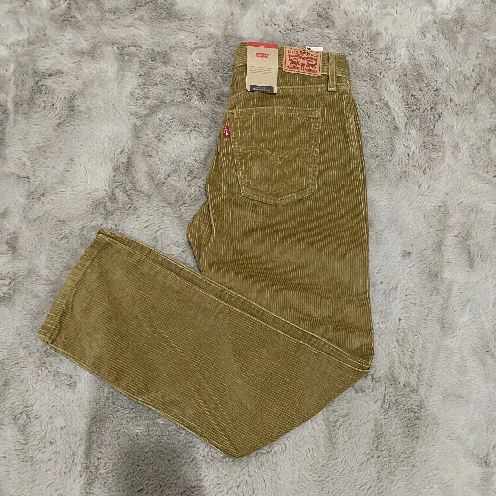 NWT Levi’s women corduroy 29x30 olive green jeans pants‎ straight leg school Y2K - Image 14