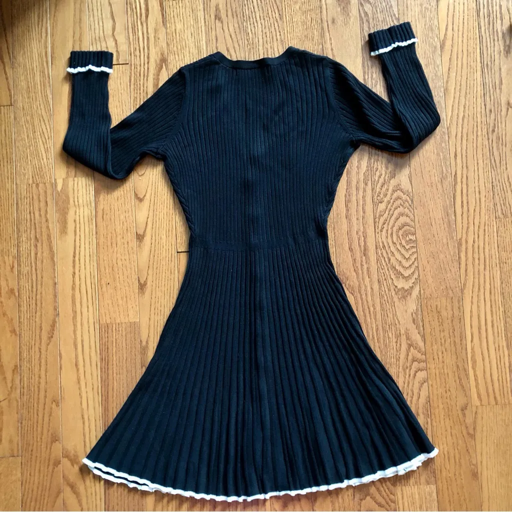 Taylor Ribbed Button Down Fit and Flare Long Sleeves Sweater Dress C Black SZ M Size M - Image 11