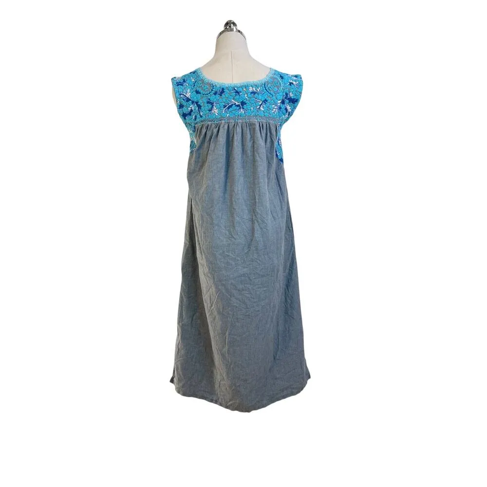 Mi Golondrina Arroyo Mini Dress Blue Floral Embroidered Cotton Size XS - Image 9