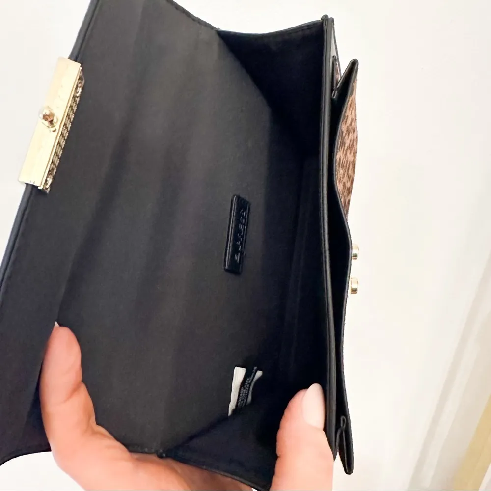 Express Animal Print Vegan Leather Flap Gold Chain Handbag Brown Black - Image 10