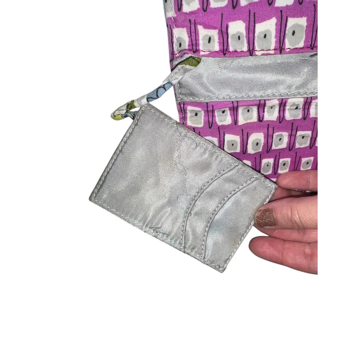 Vera Bradley Travel Wallet Watercolor Gray Floral Flat Clutch w magnet close - Image 5