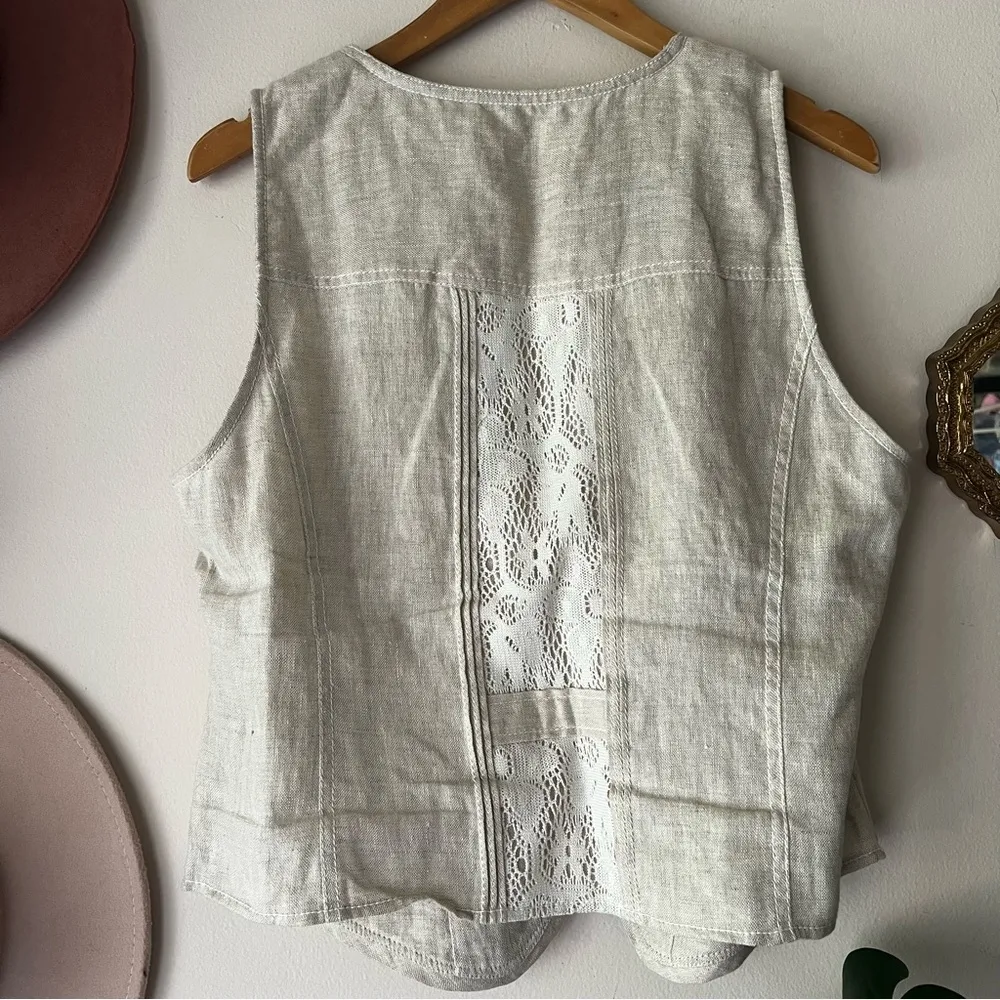 COLDWATER CREEK 100% linen tan Vest Womens SIZE 16 Lagenlook coastal cottagecore - Image 2
