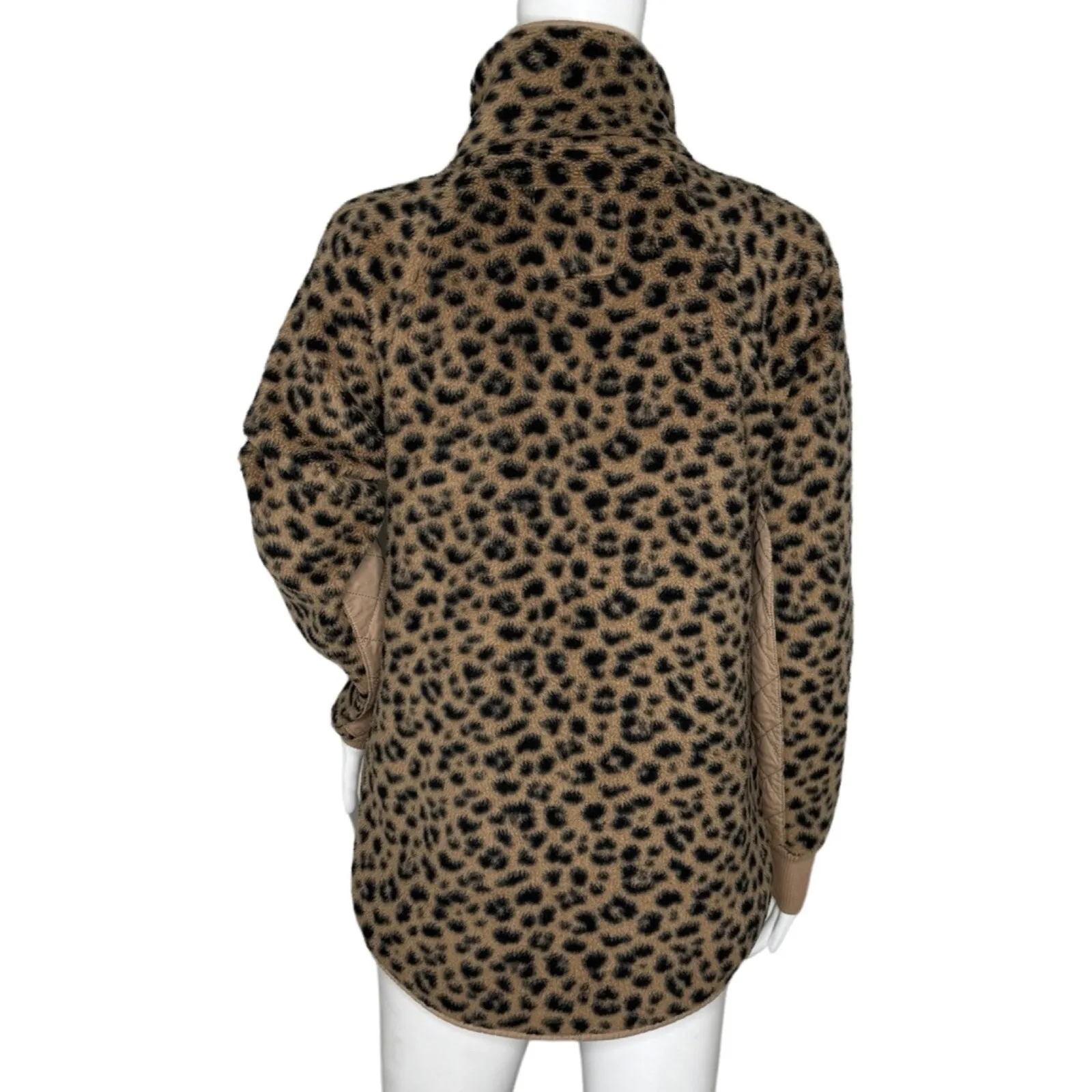 Abercrombie & Fitch Fleece Tan Pullover Leopard‎ Quilted Womens S Cozy Snap Neck - Image 4