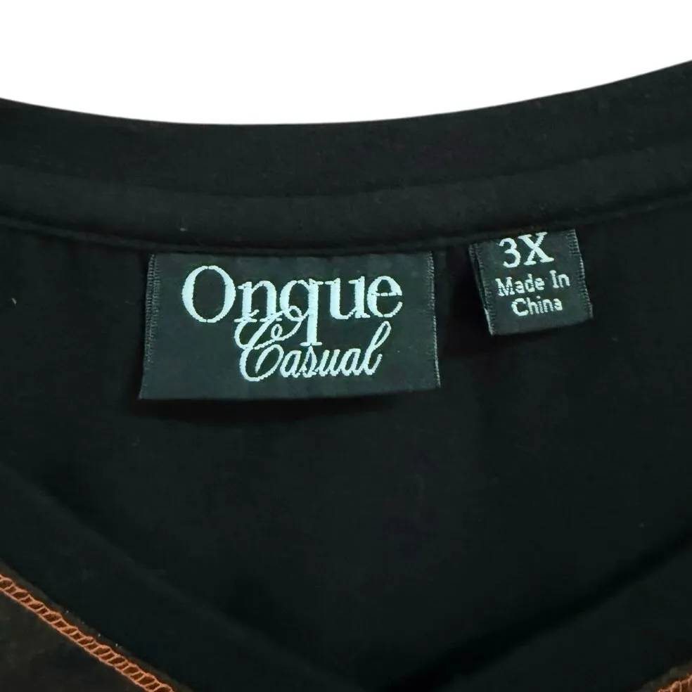 Halloween Pumpkin Rhinestone Top Ongue Casual Black 3/4 Sleeve Fall Shirt sz 3X - Image 4