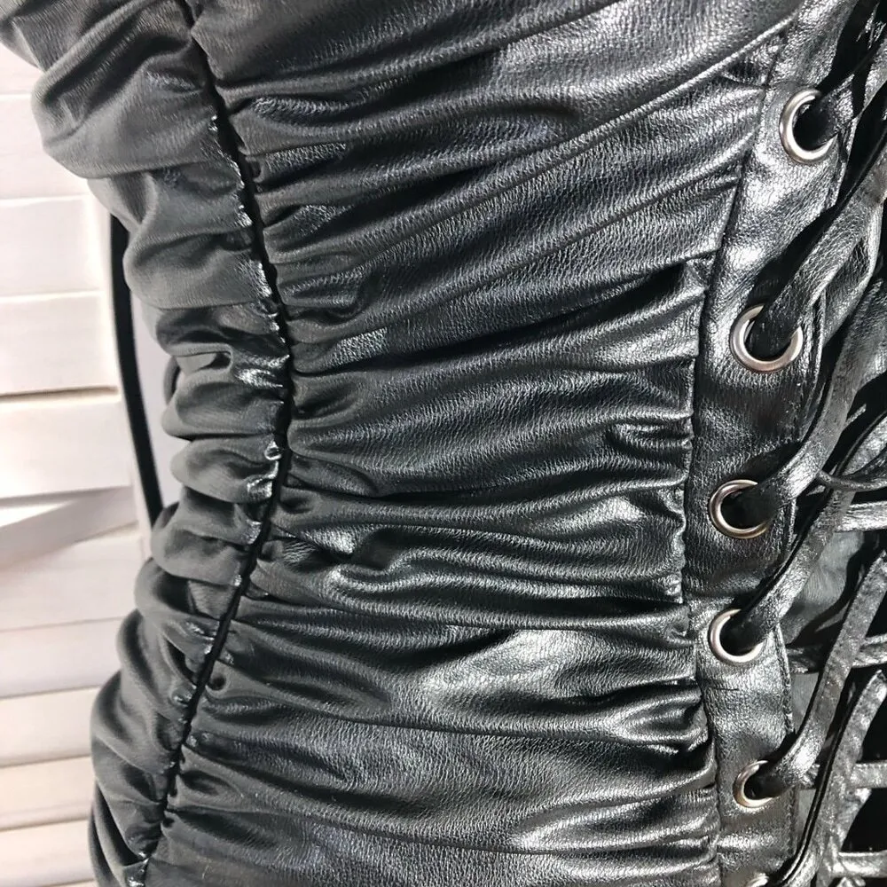 Forever 21 Black Faux Leather Lace Up Corset Mini Dress S - Image 10