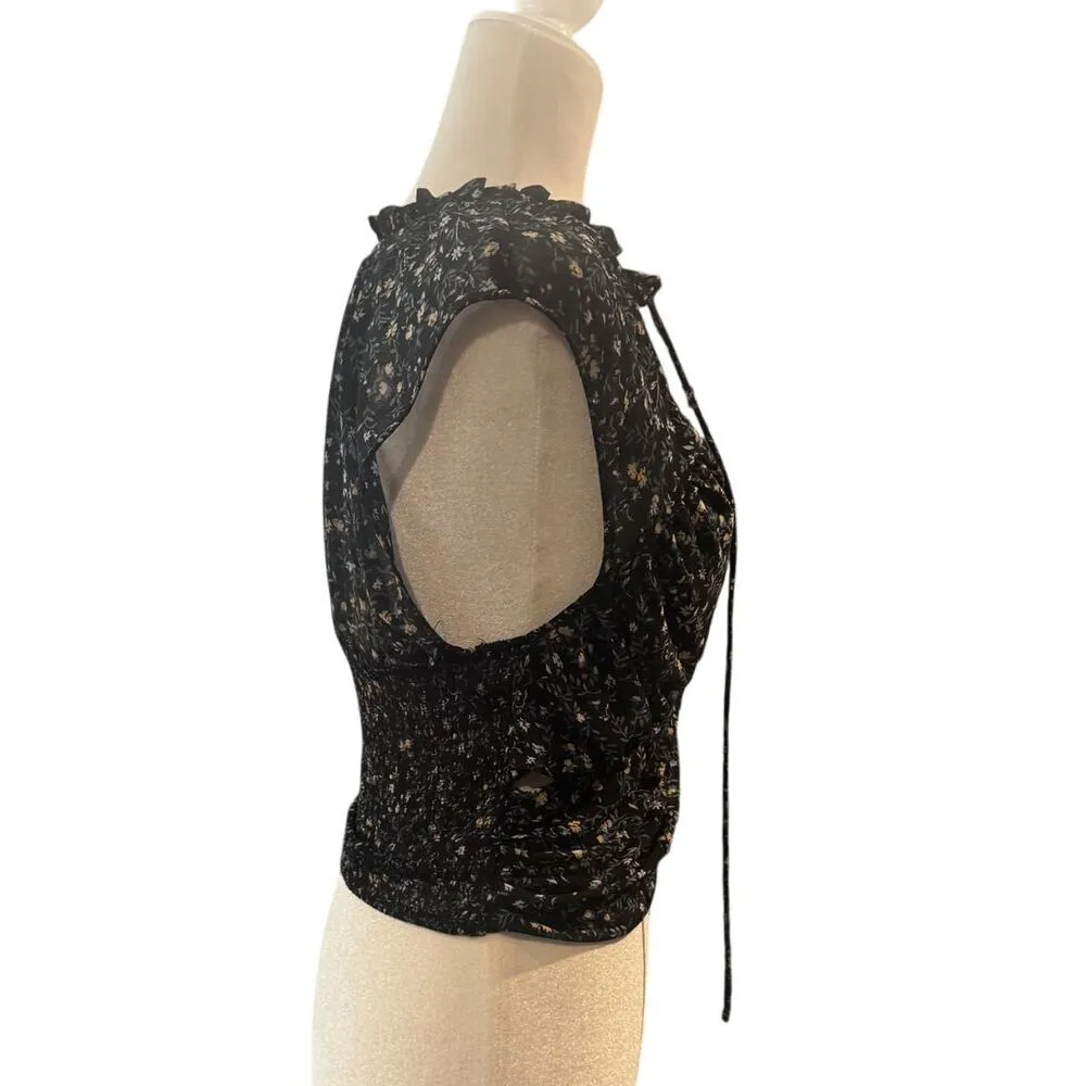 FREE PEOPLE Ma Cherie Black Floral Blouse in Size Small - Image 3